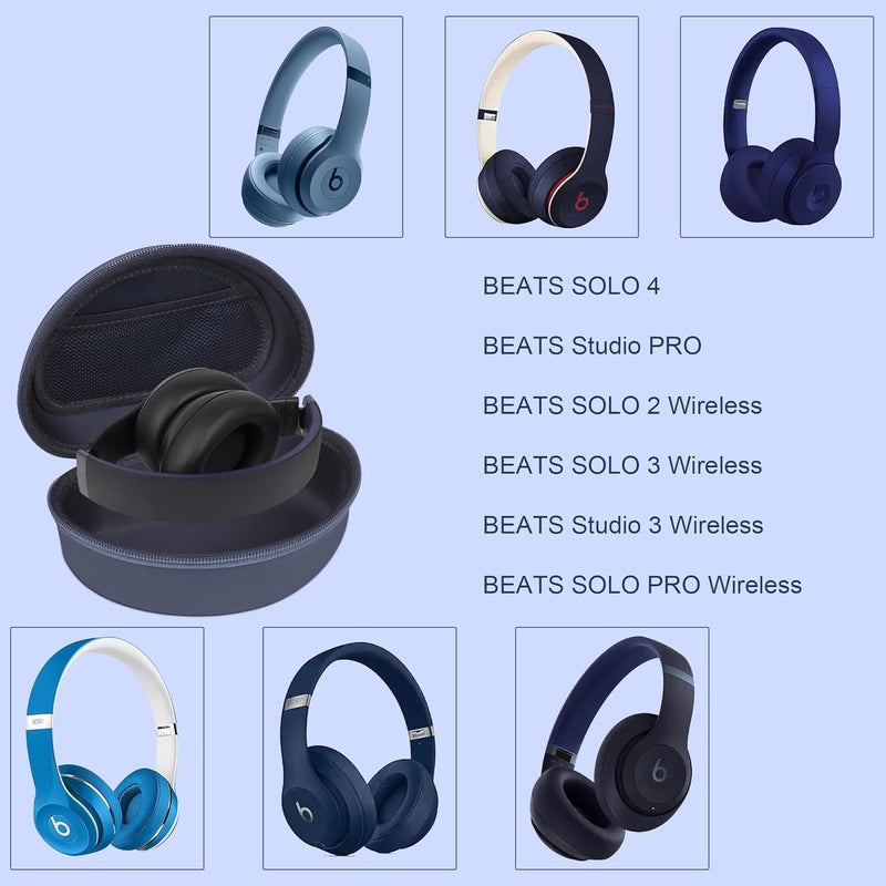 stukcaze Hard Headphone Case for Beats Solo 4, Studio Pro, Solo 3, Studio 3, Solo 2,Over Ear Headphone Carrying Case with Storage Cable Bag Strap for Travel (Blue) - Image 2